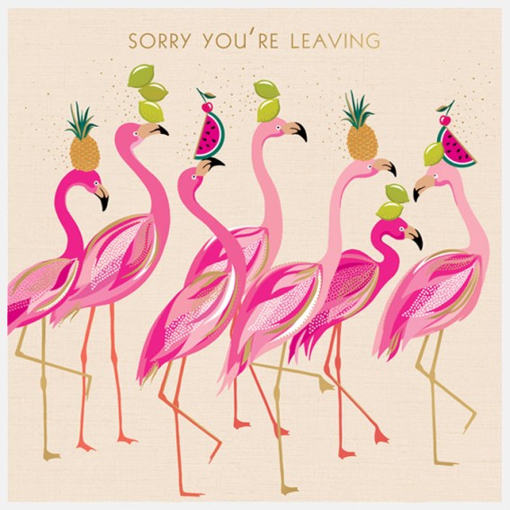 Fabulous Flamingos Sorry You're Leaving Large Card