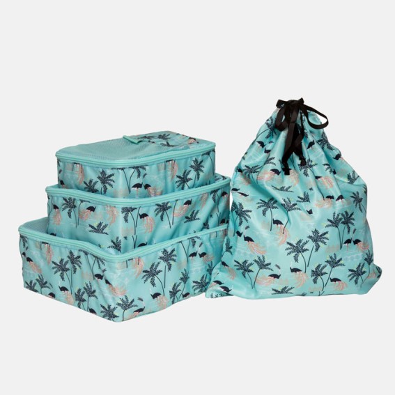 Mint Ostrich & Palms Set of Packing Cubes